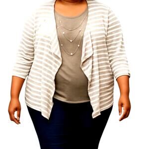Karen Brooks 2X Women's Beige Top Shirt Blouse Sleeves Plus Size 2XL XXL 18W 20W